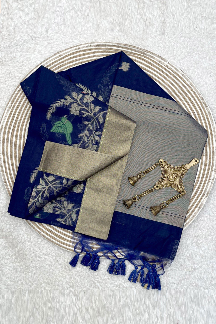 Blue Color Linen Silk Engaging Zari Weaving Work Saree | Buy Online India