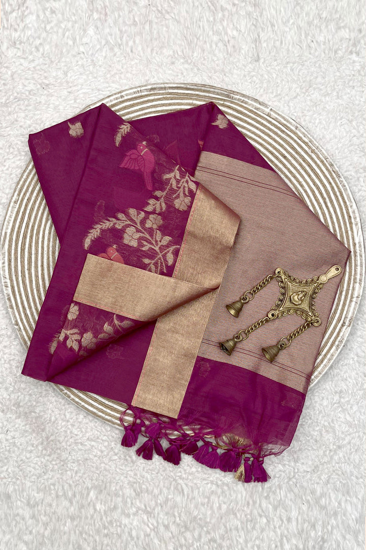 Purple Color Sober Zari Weaving Work Linen Silk Saree | Buy Online India