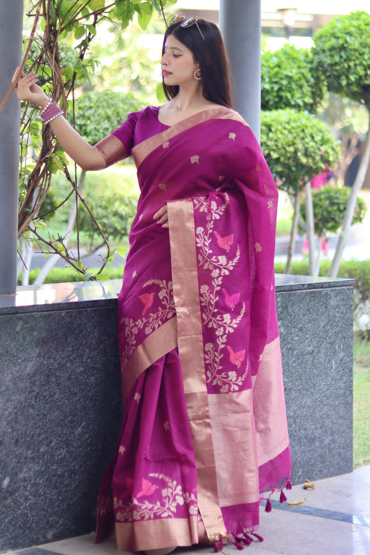 Purple Color Sober Zari Weaving Work Linen Silk Saree | Buy Online India