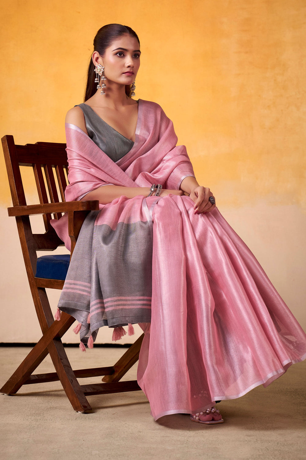 Pink Color Tissue Silk Fabric Engaging Saree For Festive | Buy Online India