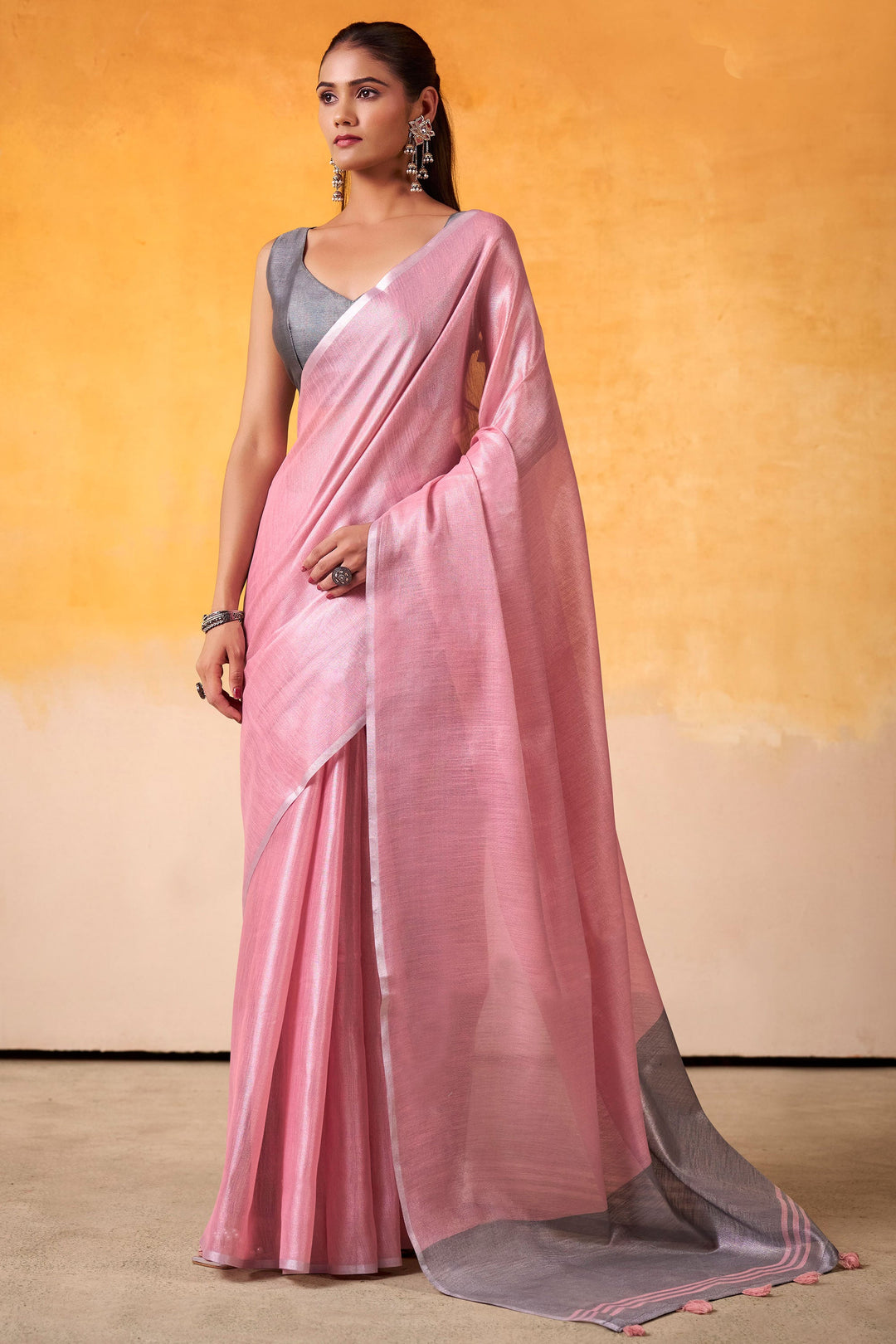 Pink Color Tissue Silk Fabric Engaging Saree For Festive | Buy Online India