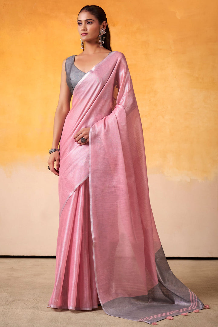 Pink Color Tissue Silk Fabric Engaging Saree For Festive | Buy Online India