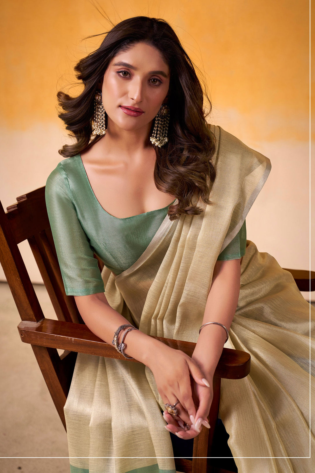 Creative Cream Color Tissue Silk Fabric Saree For Festive | Buy Online India