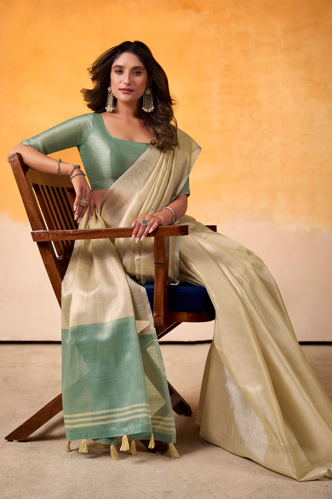 Creative Cream Color Tissue Silk Fabric Saree For Festive | Buy Online India