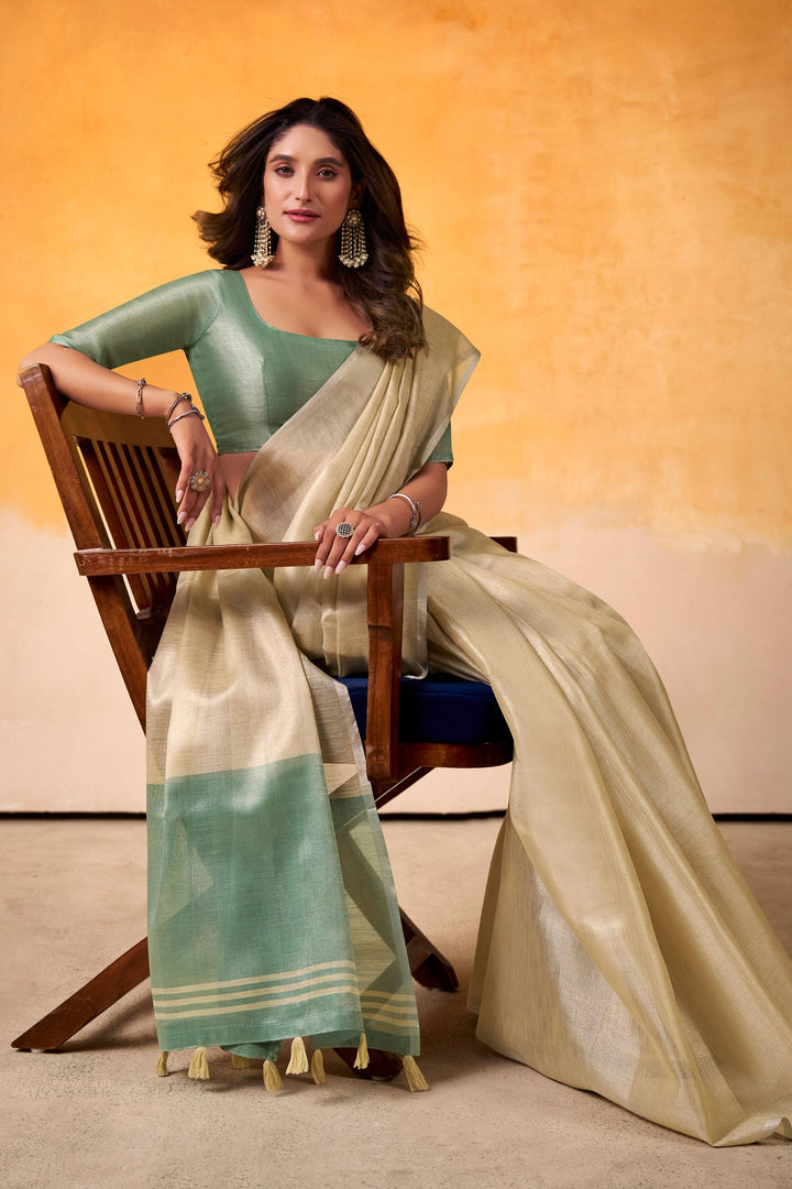 Creative Cream Color Tissue Silk Fabric Saree For Festive | Buy Online India