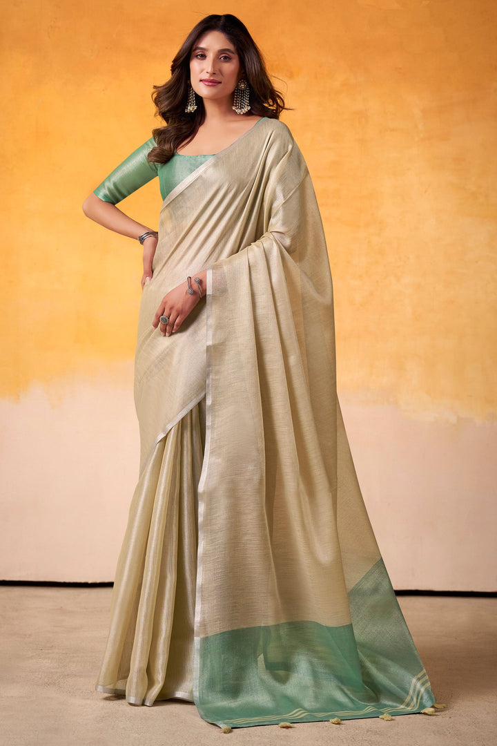 Creative Cream Color Tissue Silk Fabric Saree For Festive | Buy Online India