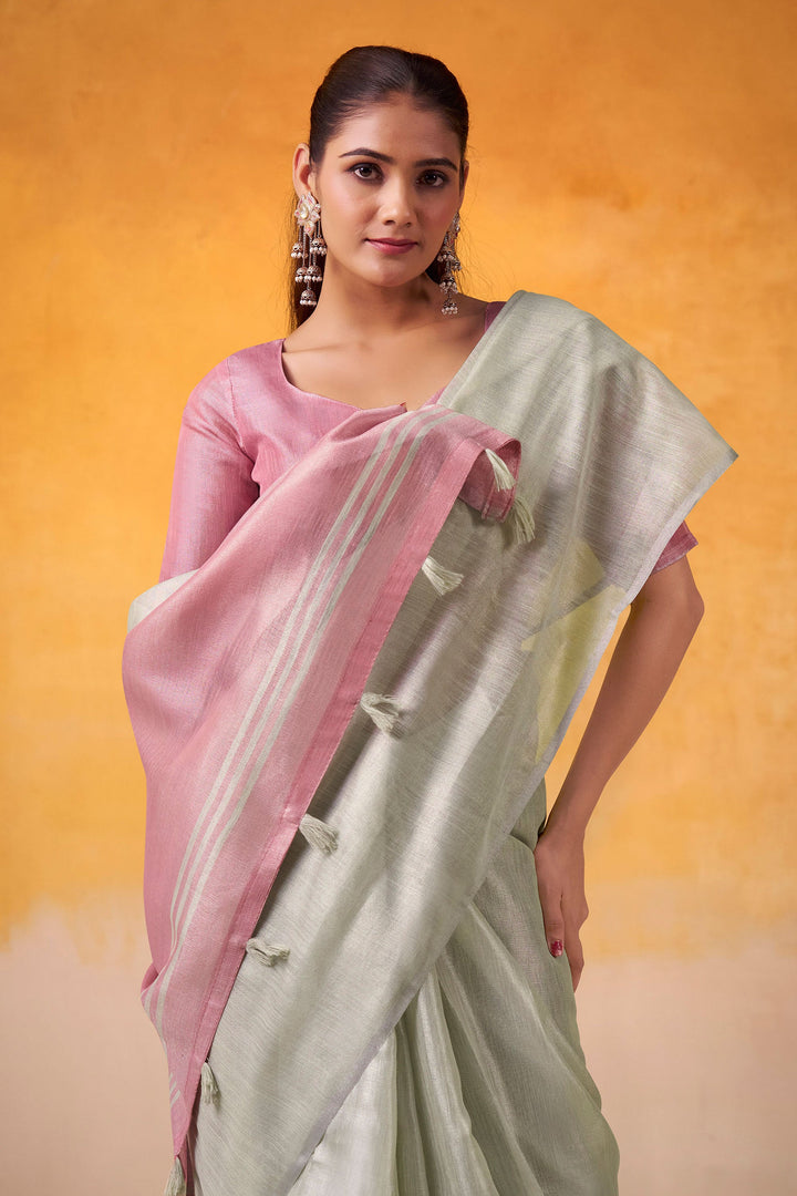 Excellent Festive Wear Tissue Silk Fabric Grey Color Saree | Buy Online India