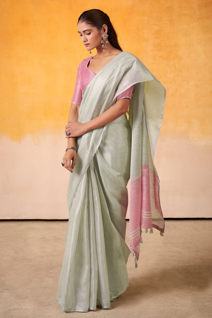 Excellent Festive Wear Tissue Silk Fabric Grey Color Saree | Buy Online India