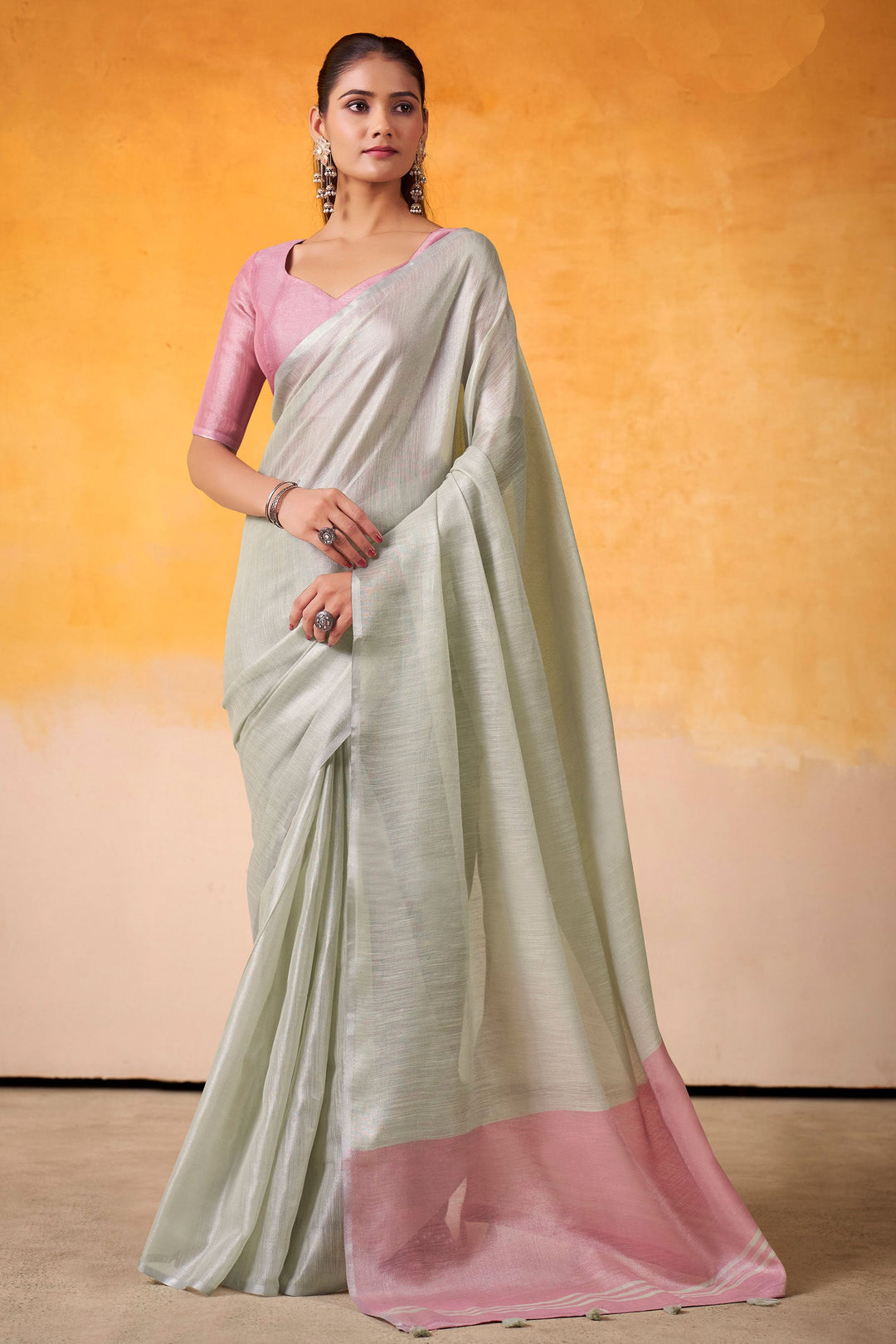 Excellent Festive Wear Tissue Silk Fabric Grey Color Saree | Buy Online India