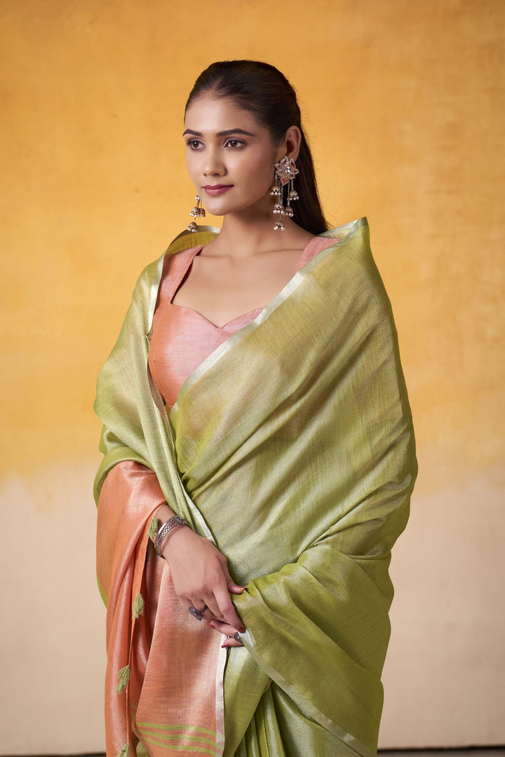 Green Color Tissue Silk Fabric Stunning Festive Wear Saree | Buy Online India