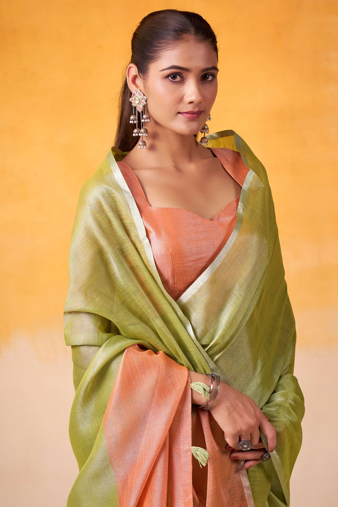 Green Color Tissue Silk Fabric Stunning Festive Wear Saree | Buy Online India