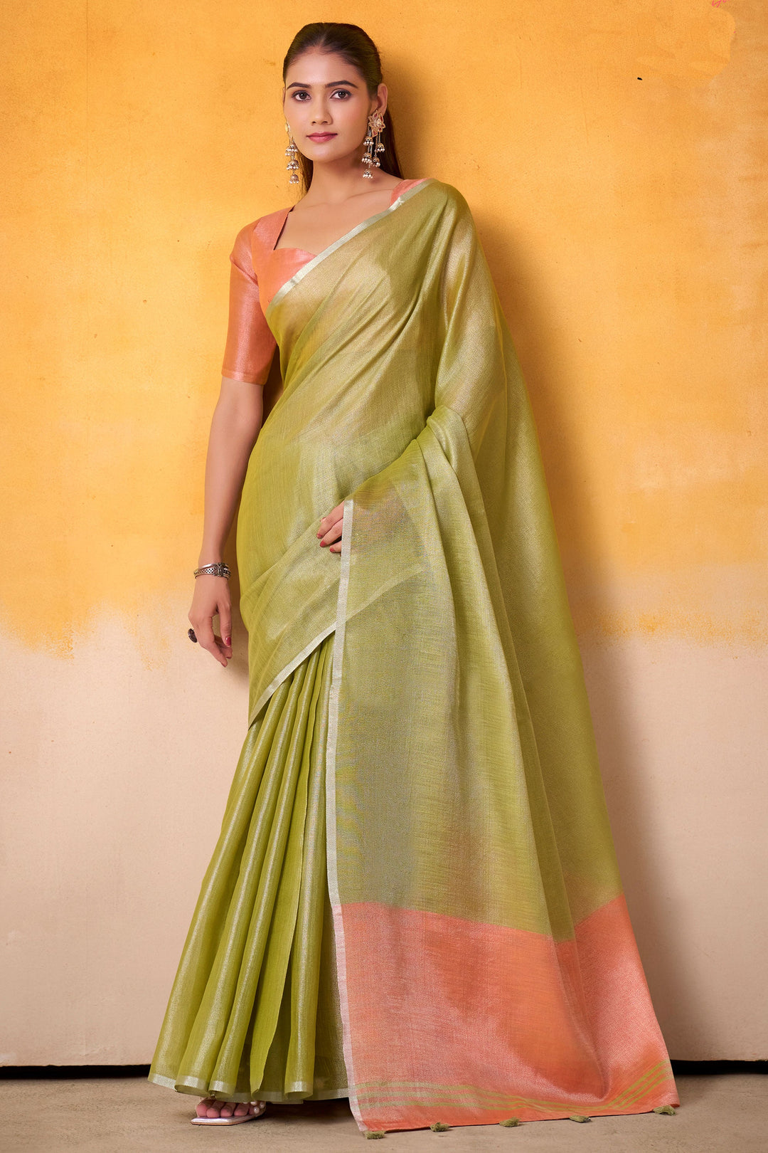 Green Color Tissue Silk Fabric Stunning Festive Wear Saree | Buy Online India
