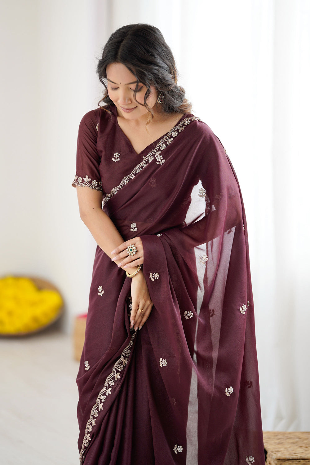 Awesome Georgette Fabric Saree In Burgundy Color | Buy Online India