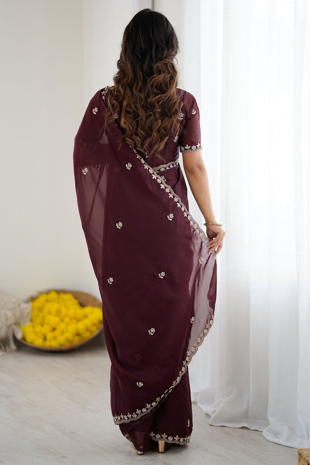 Awesome Georgette Fabric Saree In Burgundy Color | Buy Online India