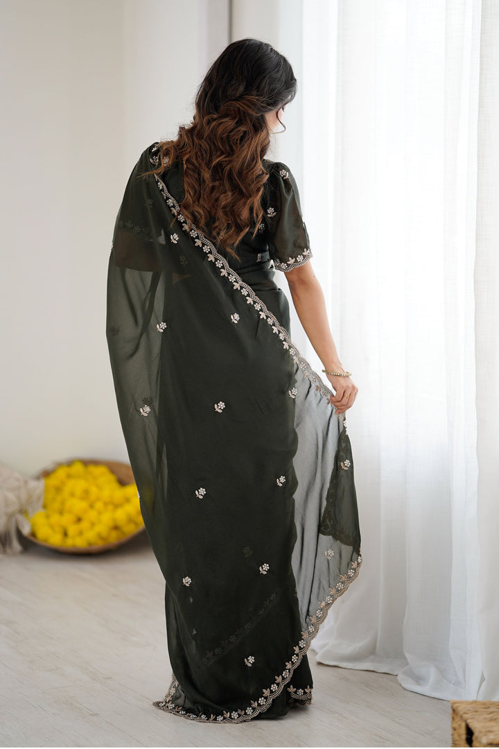 Dark Green Color Fantastic Georgette Fabric Saree | Buy Online India
