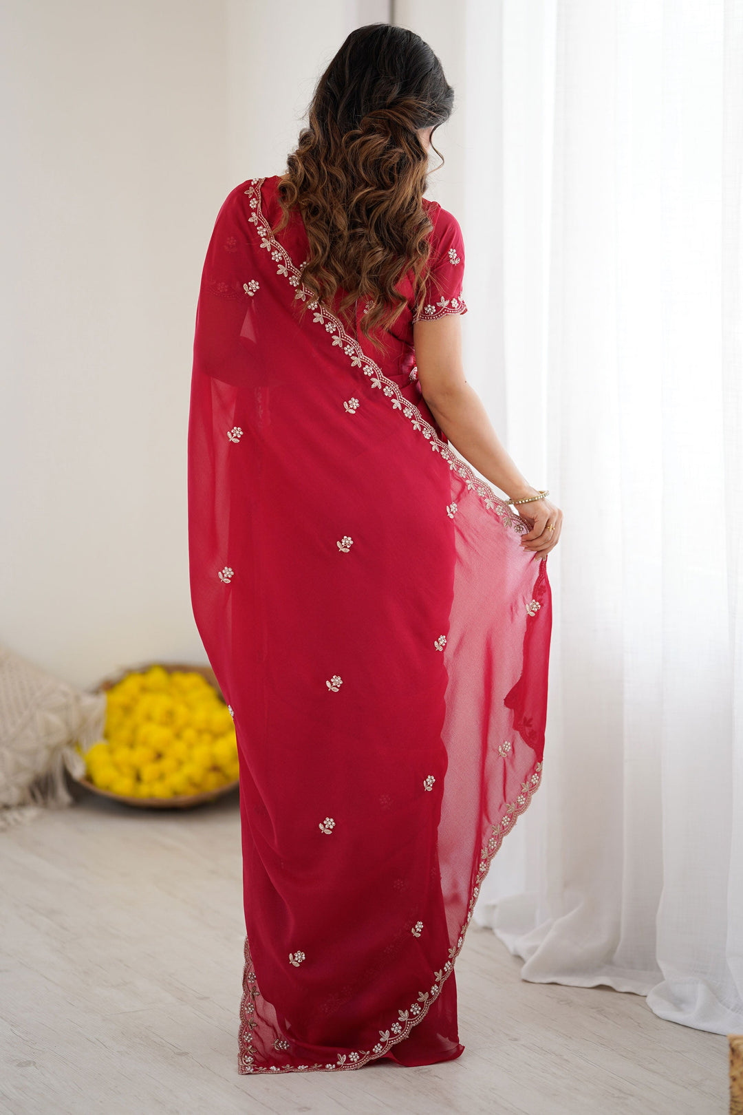 Pink Color Aristocratic Georgette Fabric Saree | Buy Online India