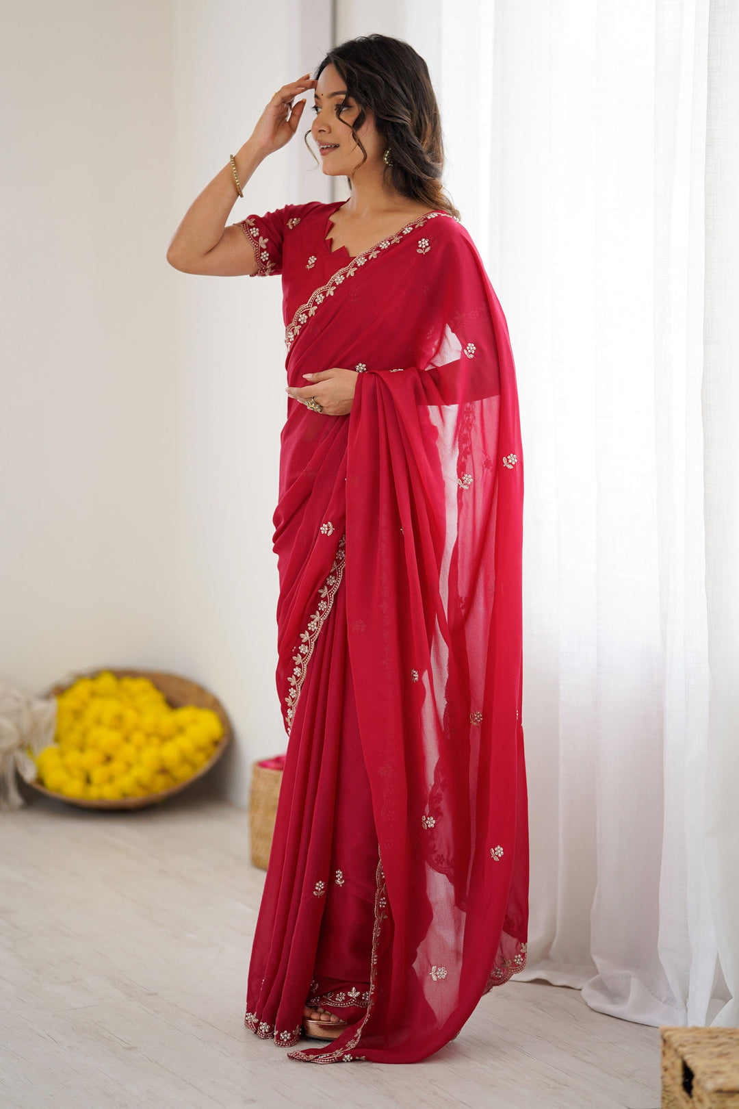 Pink Color Aristocratic Georgette Fabric Saree | Buy Online India