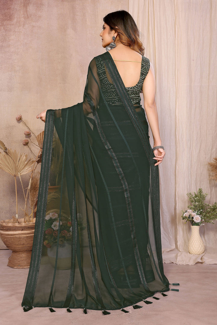 Tempting Georgette Fabric Dark Green Color Party Style Saree | Buy Online India