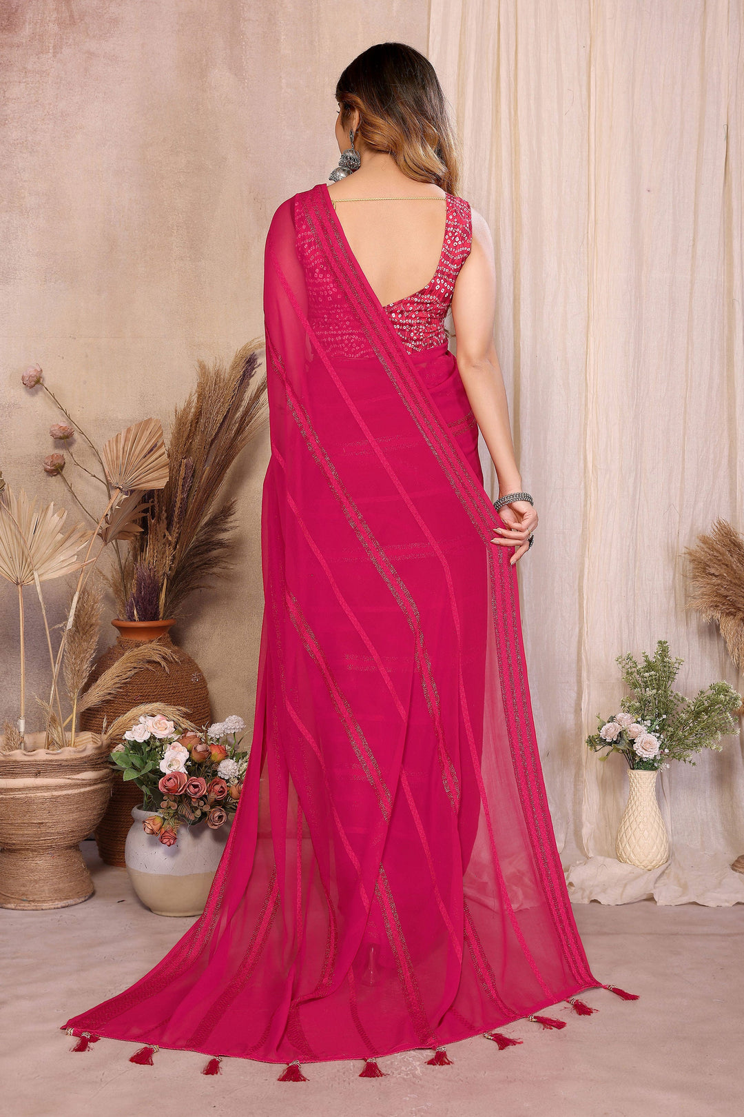 Georgette Fabric Pink Color Delicate Party Style Saree | Buy Online India