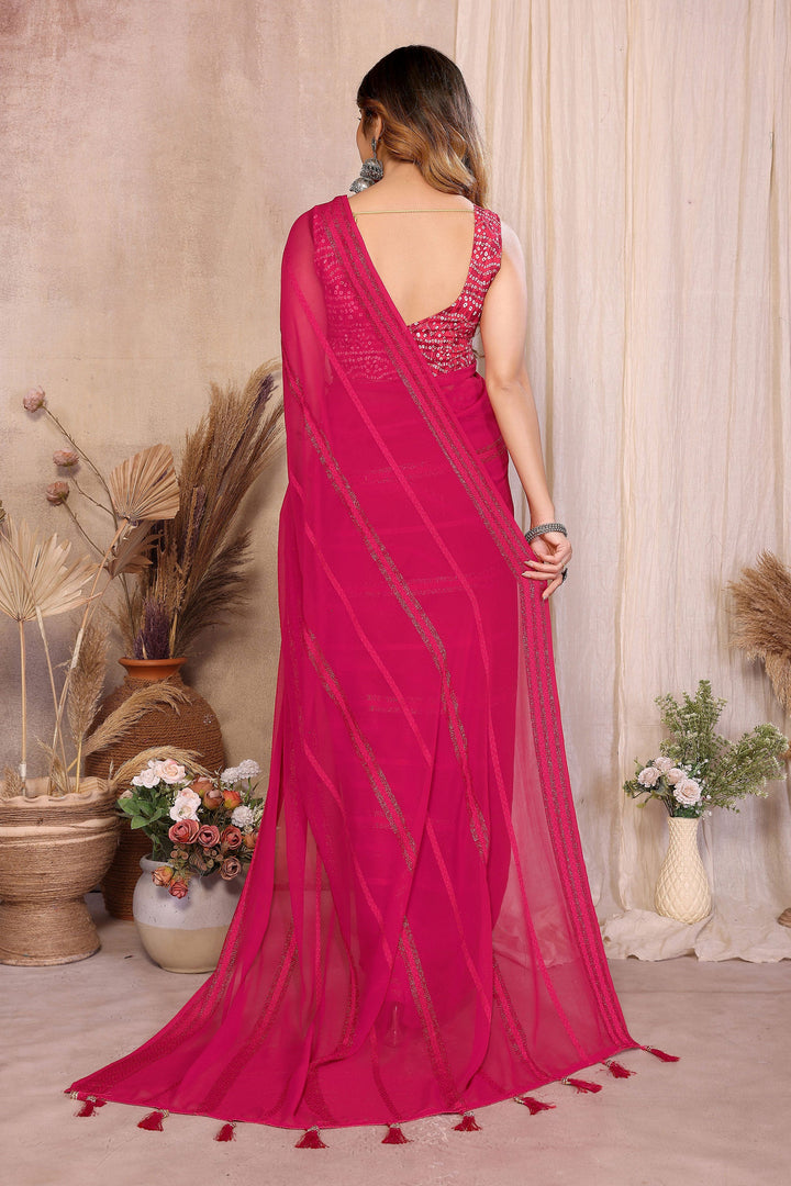 Georgette Fabric Pink Color Delicate Party Style Saree | Buy Online India