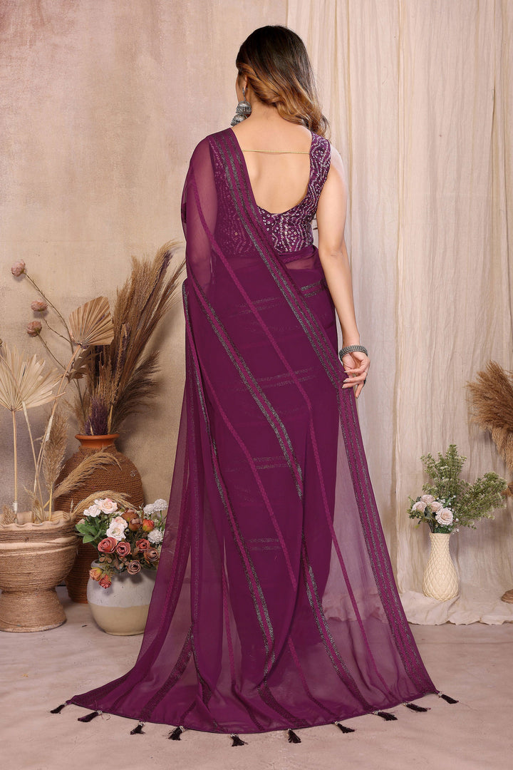 Trendy Georgette Fabric Purple Color Party Style Saree | Buy Online India