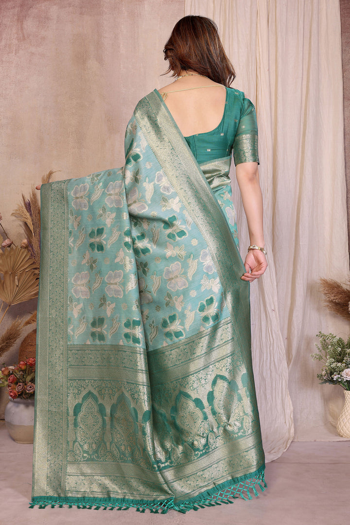 Blazing Light Cyan Color Weaving Work Cotton Saree | Buy Online India