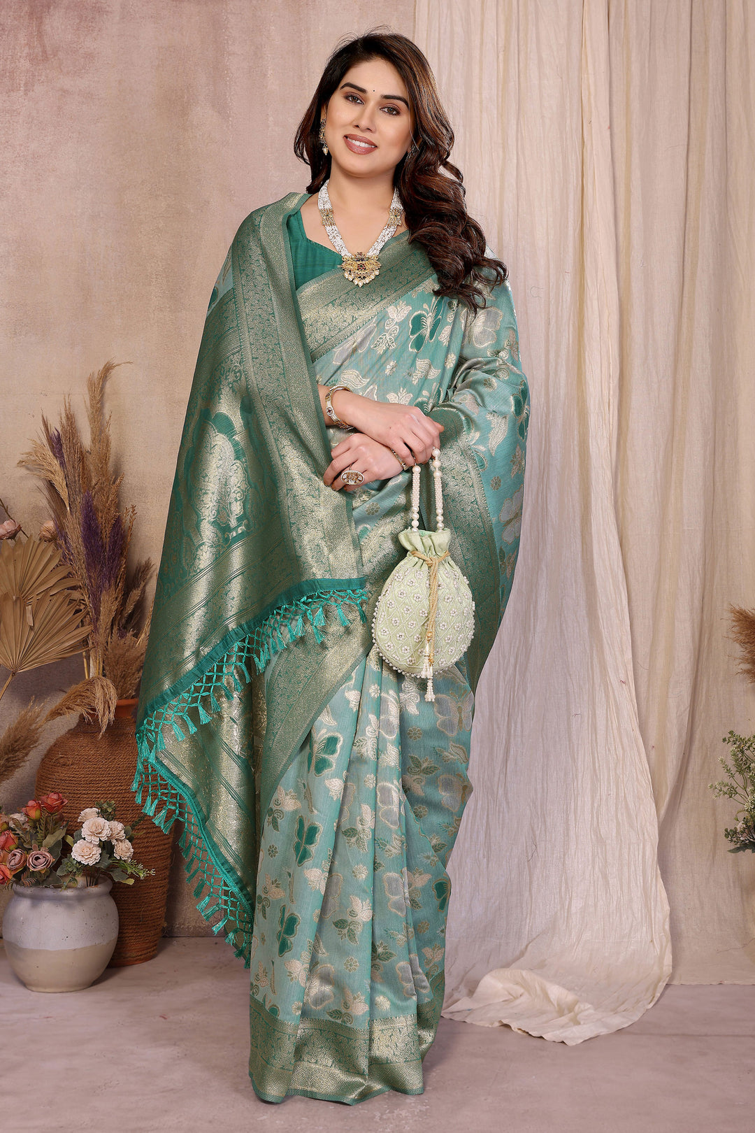Blazing Light Cyan Color Weaving Work Cotton Saree | Buy Online India