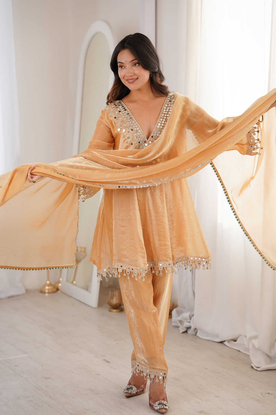 Art Silk Fabric Chikoo Color Attractive Readymade Salwar Suit | Buy Online India