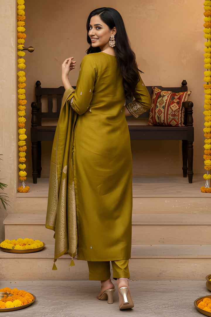 Graceful Art Silk Fabric Mustard Color Readymade Salwar Suit | Buy Online India