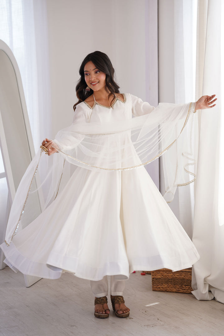 Art Silk Fabric Off White Color Attractive Readymade Anarkali Suit | Buy Online India