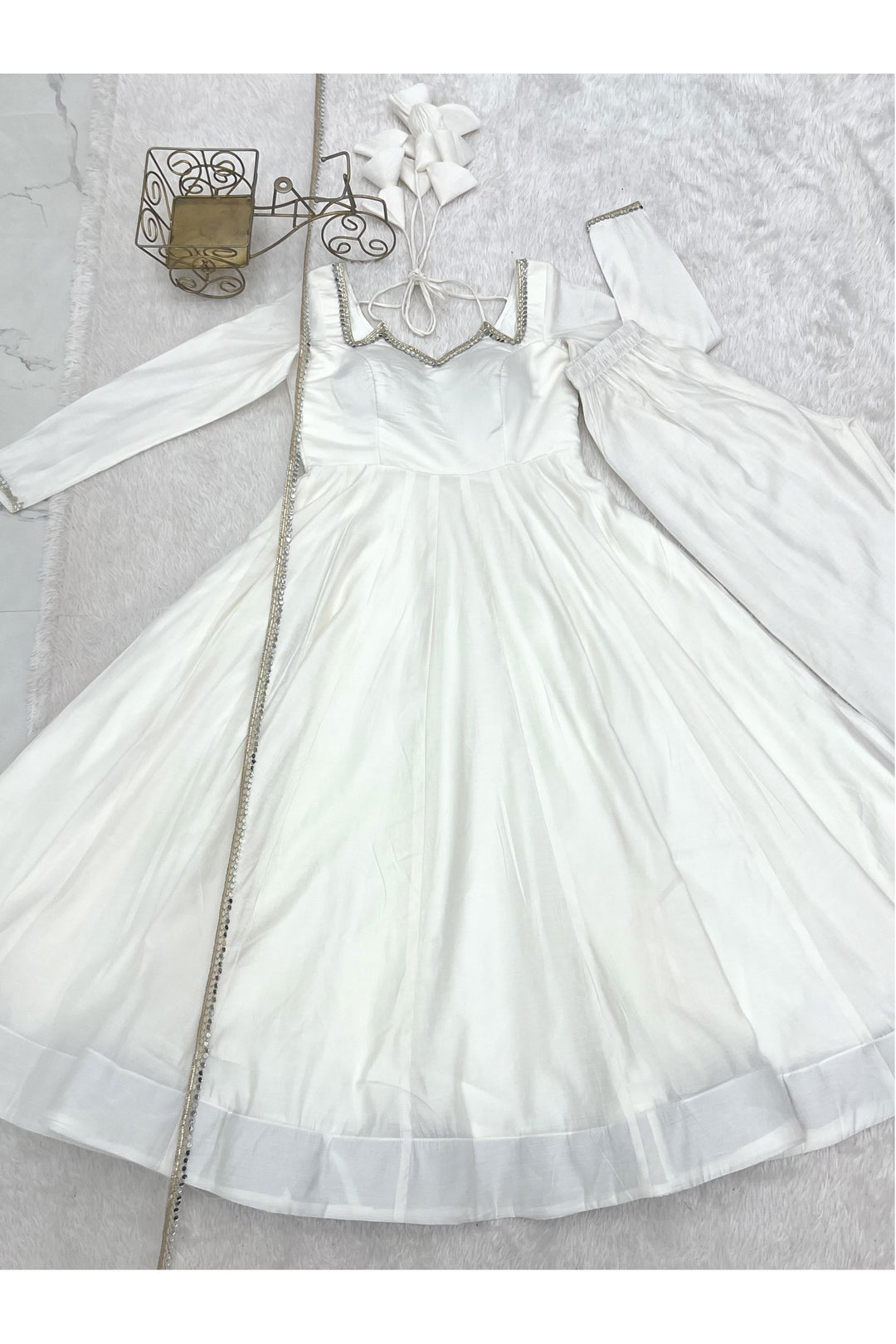 Art Silk Fabric Off White Color Attractive Readymade Anarkali Suit | Buy Online India