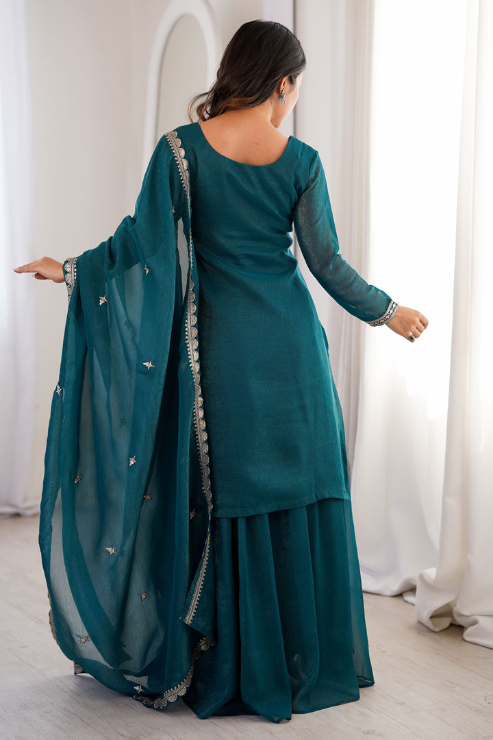 Teal Color Art Silk Fabric Beautiful Readymade Palazzo Suit | Buy Online India