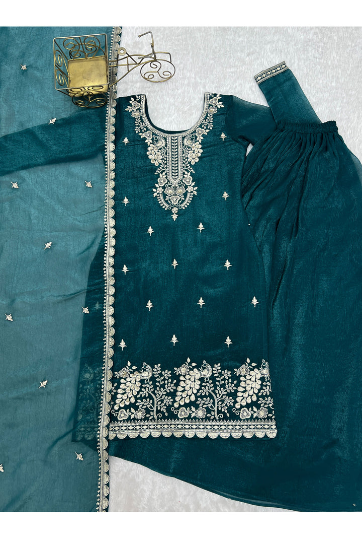 Teal Color Art Silk Fabric Beautiful Readymade Palazzo Suit | Buy Online India