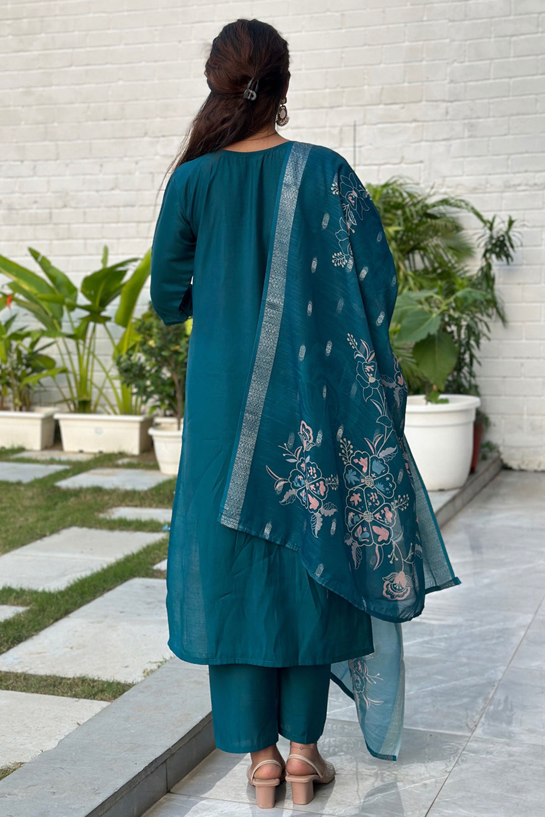 Teal Color Art Silk Fabric Attractive Readymade Salwar Suit | Buy Online India