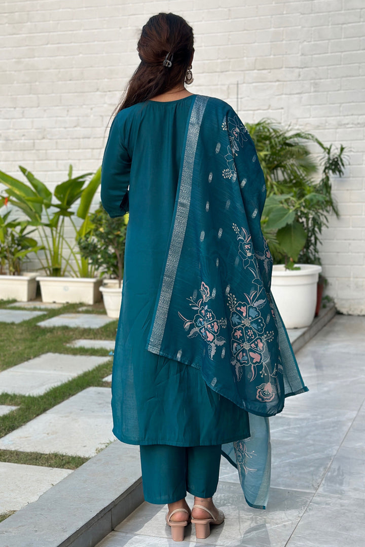 Teal Color Art Silk Fabric Attractive Readymade Salwar Suit | Buy Online India