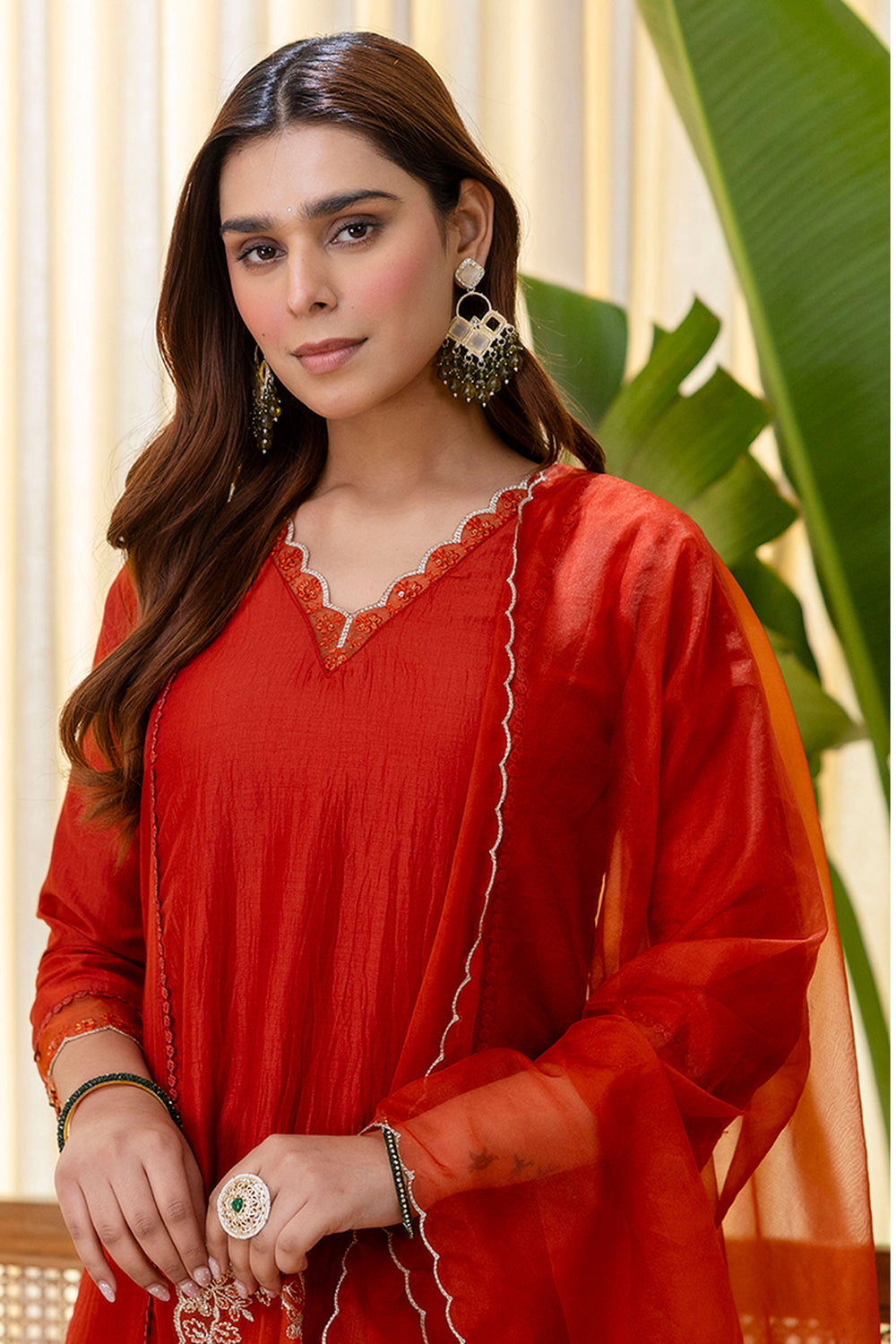 Rust Color Art Silk Fabric Chic Readymade Salwar Suit | Buy Online India
