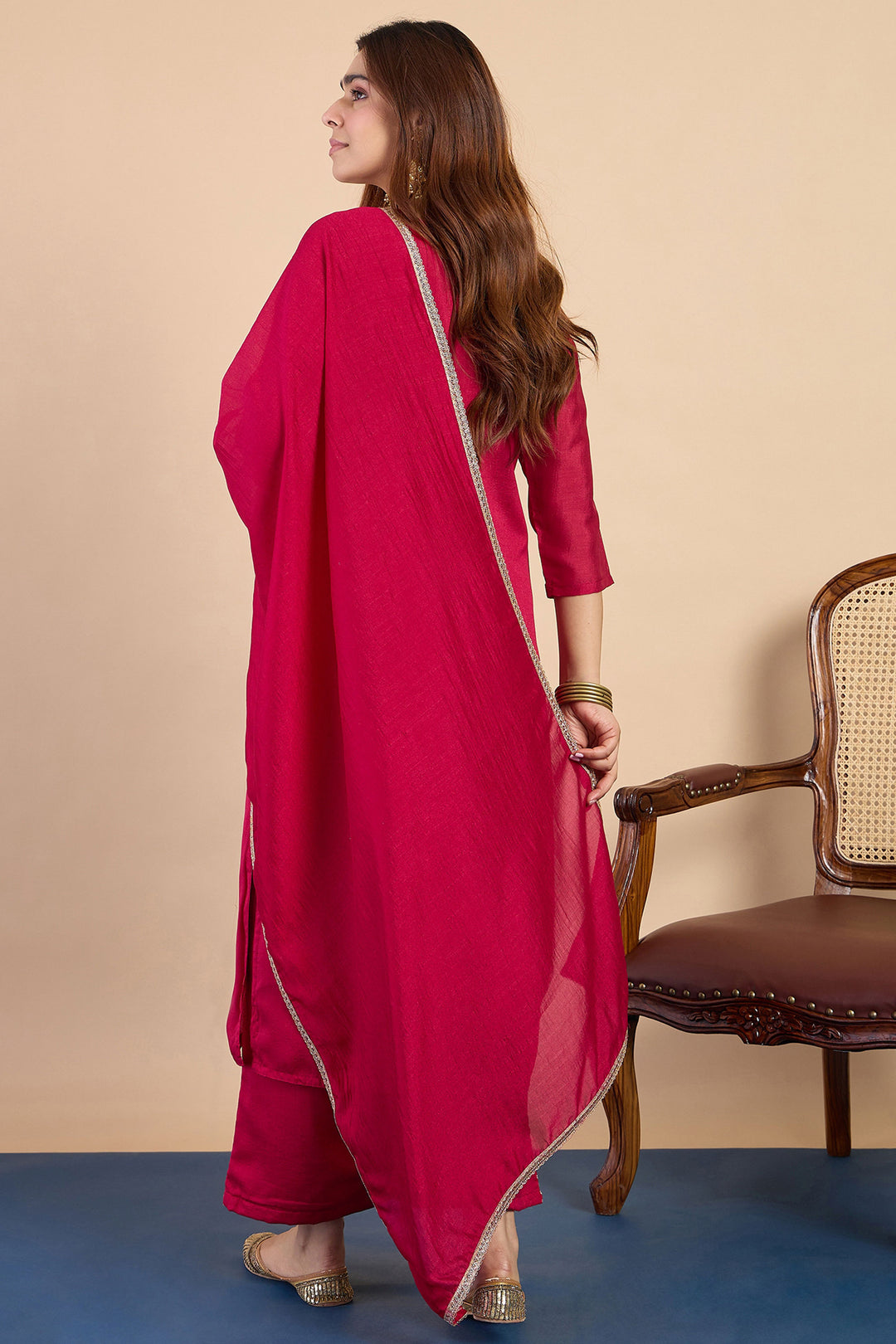 Art Silk Fabric Rani Color Gorgeous Readymade Salwar Suit | Buy Online India