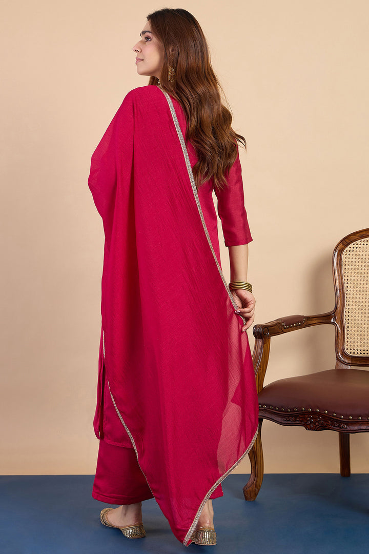 Art Silk Fabric Rani Color Gorgeous Readymade Salwar Suit | Buy Online India