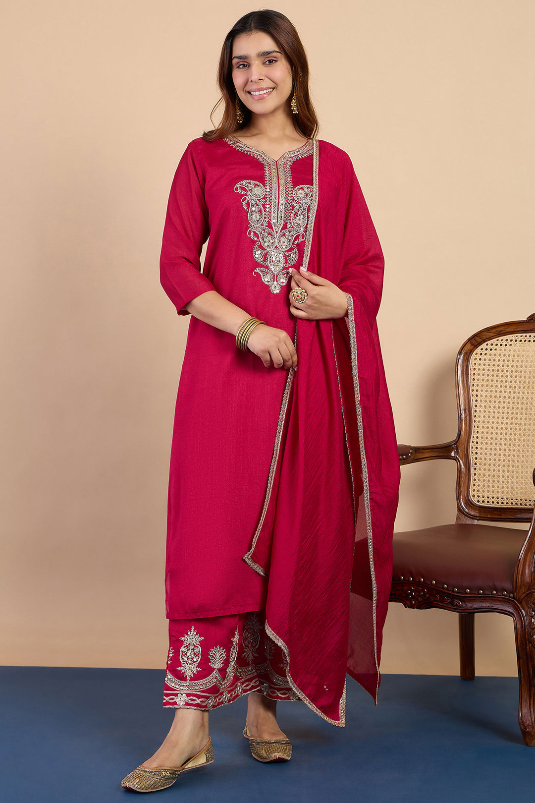 Art Silk Fabric Rani Color Gorgeous Readymade Salwar Suit | Buy Online India