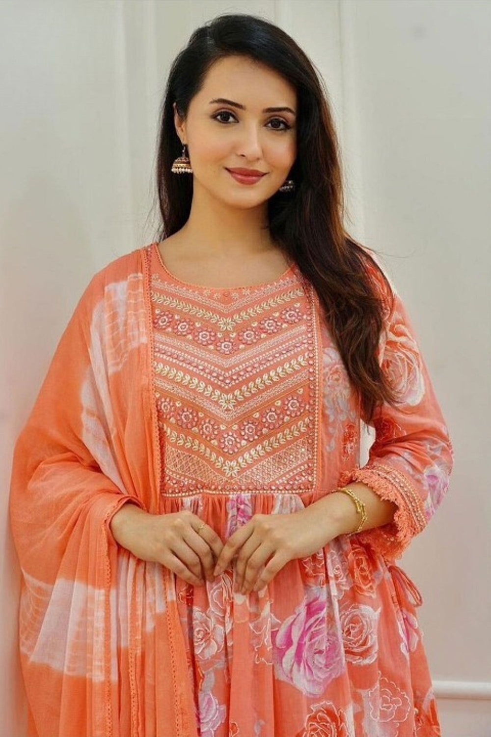 Orange Color Muslin Fabric Tempting Readymade Anarkali Suit | Buy Online India