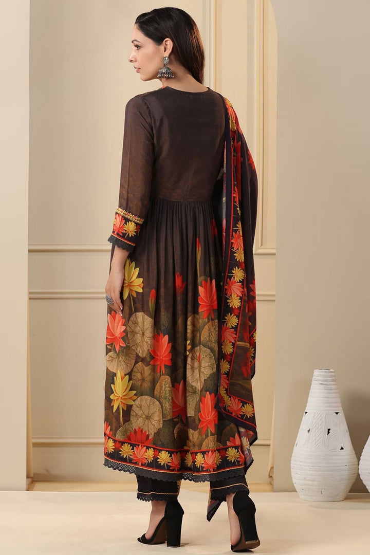 Alluring Muslin Fabric Black Color Readymade Anarkali Suit | Buy Online India
