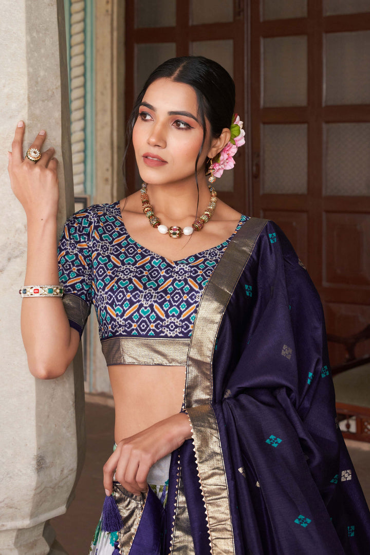 Amazing Floral and Patola Printed Work Multi Color Art Silk Fabric Readymade Lehenga | Buy Online India