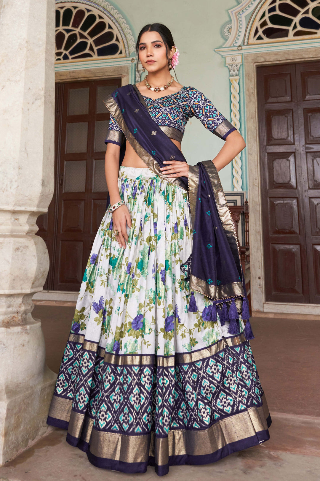 Amazing Floral and Patola Printed Work Multi Color Art Silk Fabric Readymade Lehenga | Buy Online India