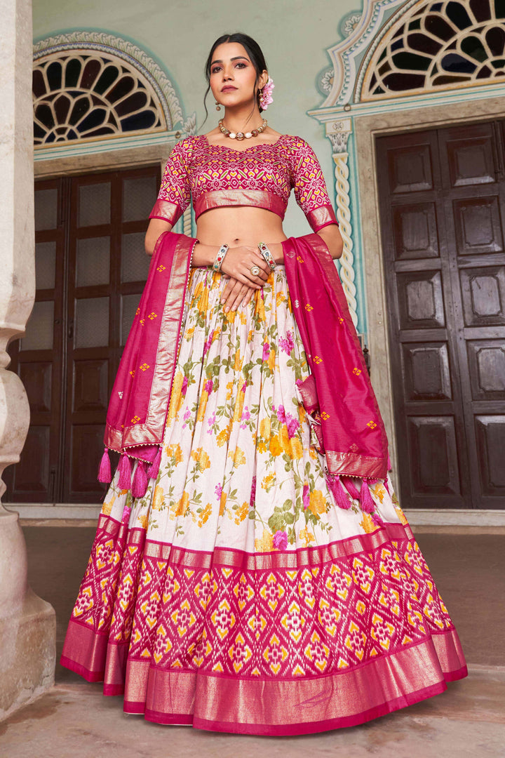 Trendy Multi Color Readymade Art Silk Lehenga With Floral and Patola Printed Work | Buy Online India