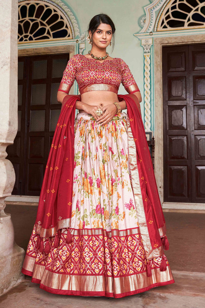 Multi Color Floral and Patola Printed Art Silk Fabric Chic Readymade Lehenga | Buy Online India