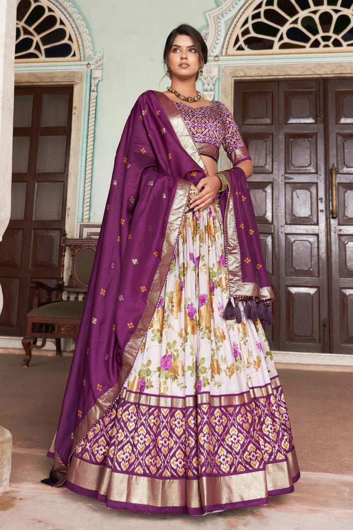 Soothing Floral and Patola Printed Multi Color Art Silk Fabric Readymade Lehenga | Buy Online India