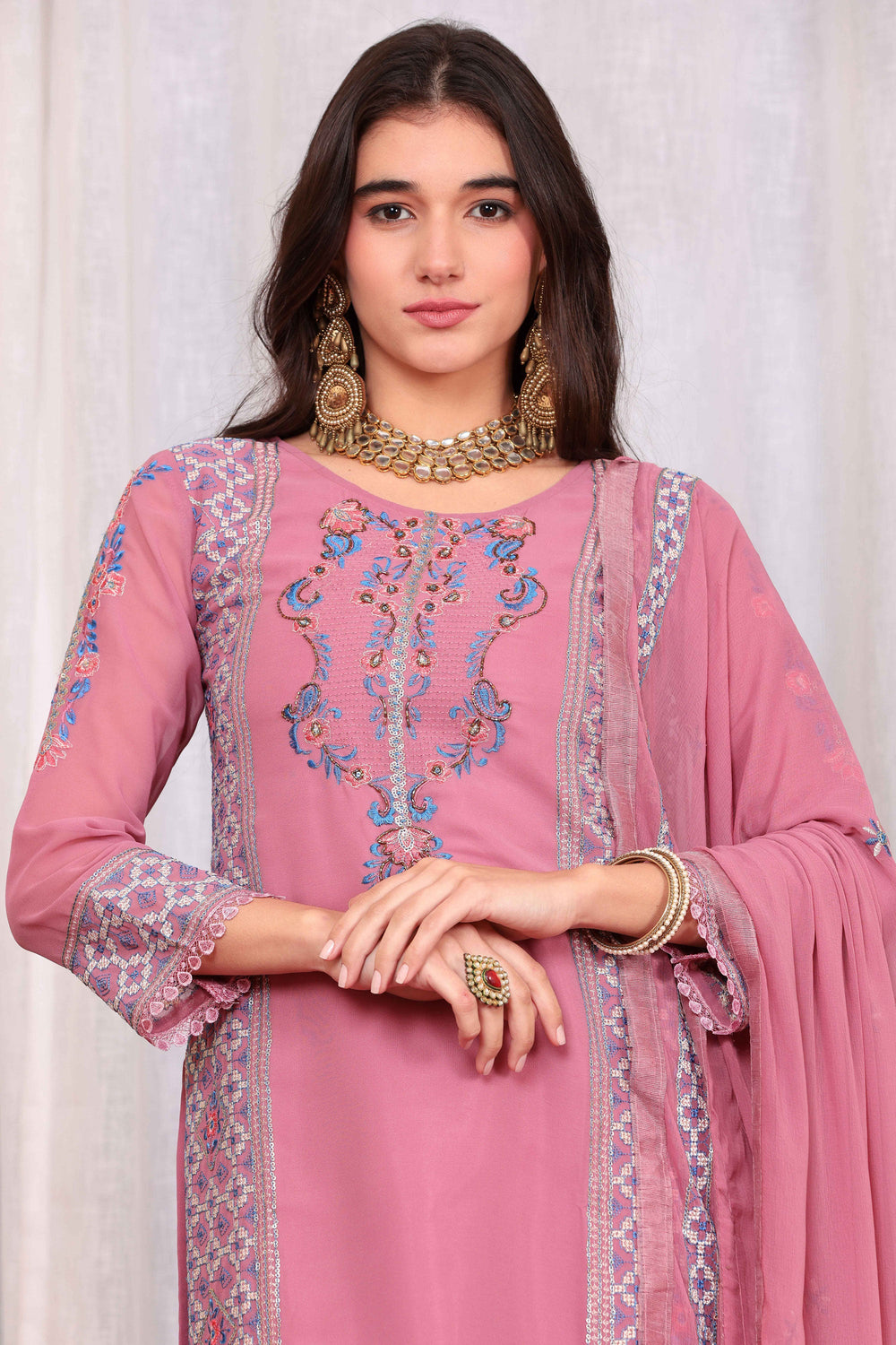 Georgette Fabric Function Wear Beatific Palazzo Suit In Pink Color | Buy Online India