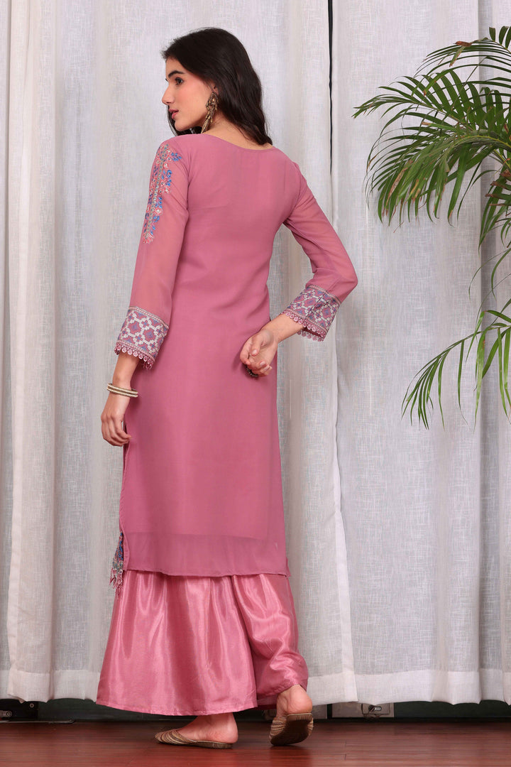 Georgette Fabric Function Wear Beatific Palazzo Suit In Pink Color | Buy Online India