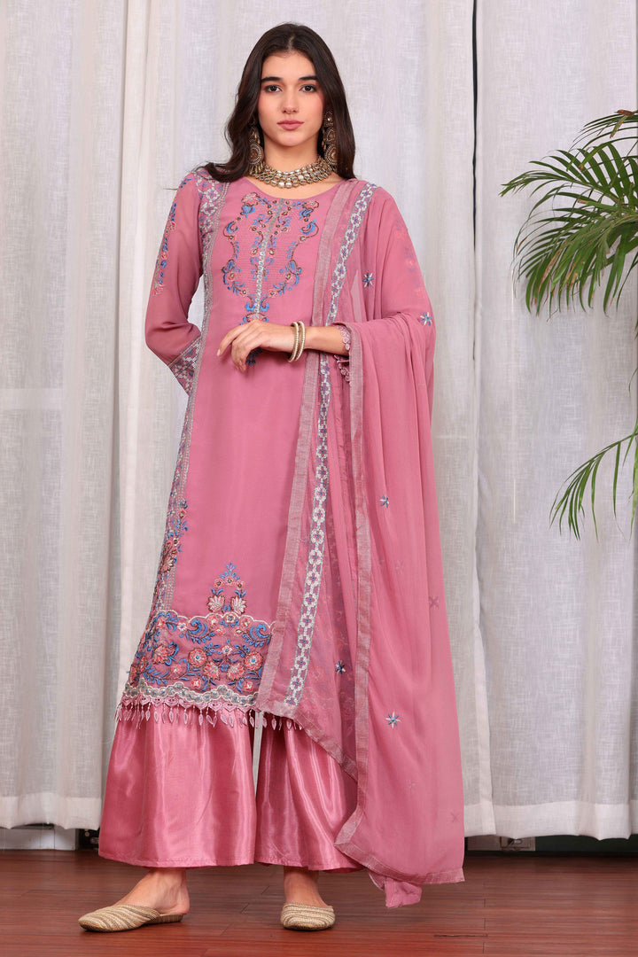 Georgette Fabric Function Wear Beatific Palazzo Suit In Pink Color | Buy Online India