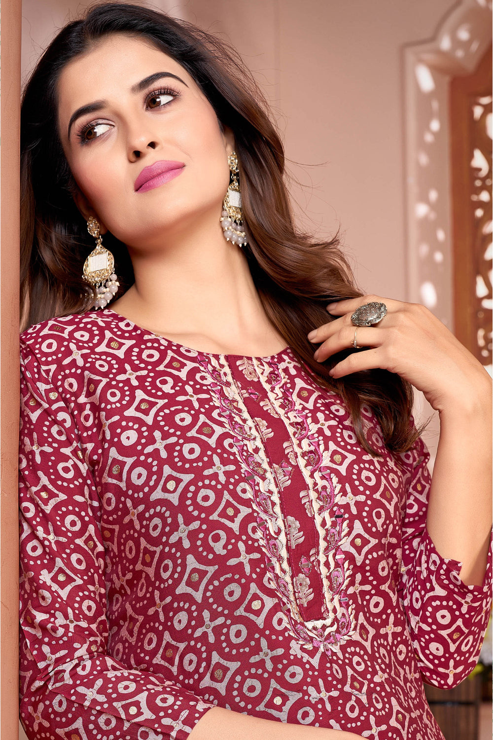 Komal Vora Maroon Color Enthralling Kurti With Bottom In Art Silk Fabric | Buy Online India
